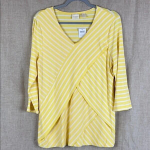 Chico’s‎ New Women’s M Quarter Sleeve V-Neck Miraculous Stripe Tiered Top